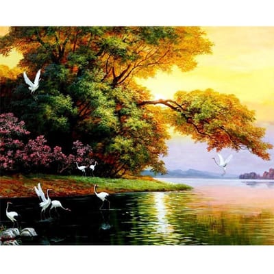 5d diamant borduurwerk groen bos meer madeliefjes landschap diy diamant schilderen kruissteek woondecoratie 20X30CM yellow
