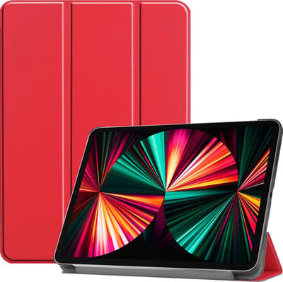 Hoes - Geschikt voor Apple iPad Pro (2021) - 12.9 inch - Dun & Stevig - Trifold Bookcase - Hard Cover - Hardcover Book Case - Tablet Hoesje - Rood