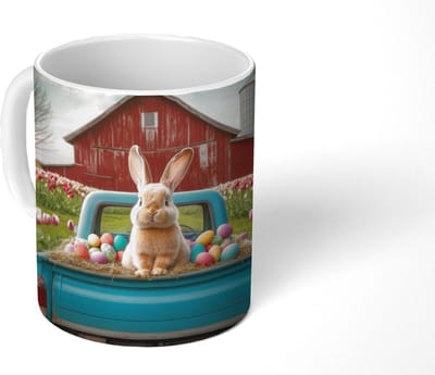 Mok - Koffiemok - Konijn - Boerderij - Eieren - Mokken - 350 ML - Beker - Koffiemokken - Theemok