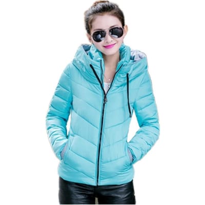 Dames Parka's voor de Winter Warm Effen Kleur Volle Mouw Katoen Gevoerd Verdikking Slim Buitenkleding M blue