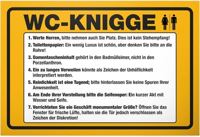 WC Knigge Bord - Toilet Schild - Gasten Informeren - Grappige Spreuk - 30 x 20 cm - Wit