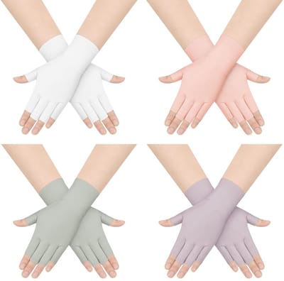 longziming - Halfvingerhandschoenen - UV-beschermende handschoenen - Zonbeschermende - Manicurehandschoenen - 4 paar - Roze, Wit, Paars en Grijs - Ademend nylon - Open vingers voor telefoongebruik