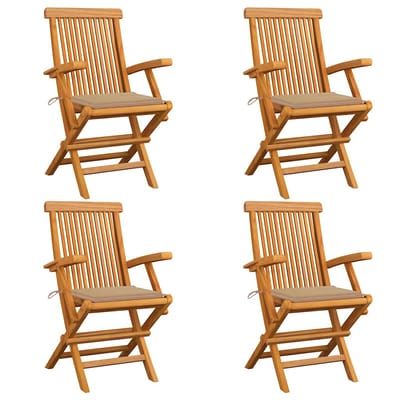 vidaXL - Opklapbare - stoelen - met - beige - kussens, - 4 - stuks, - massief - teakhout