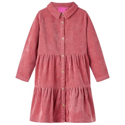 vidaXL - Kinderjurk - met - lange - mouwen - ribfluweel - 116 - oudroze