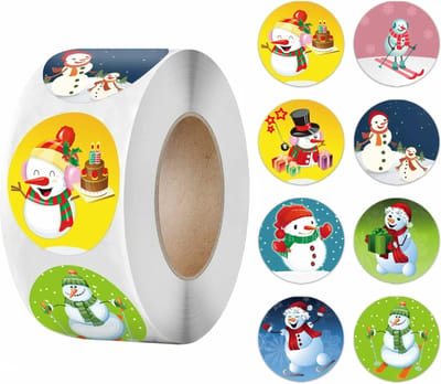 Fako Bijoux - 500 Kerst Stickers Op Rol - 2.5cm - Kerststickers - Christmas Stickers - Label Kerst - Sluitzegel - Sneeuwpop - Snowman Mix - 25mm