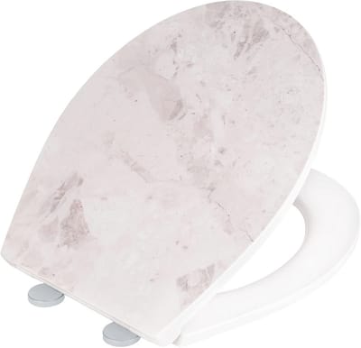 Wc-bril Marmerlook 38 x 44,5 cm - Antibacterieel Duroplast met Softclose Mechanisme