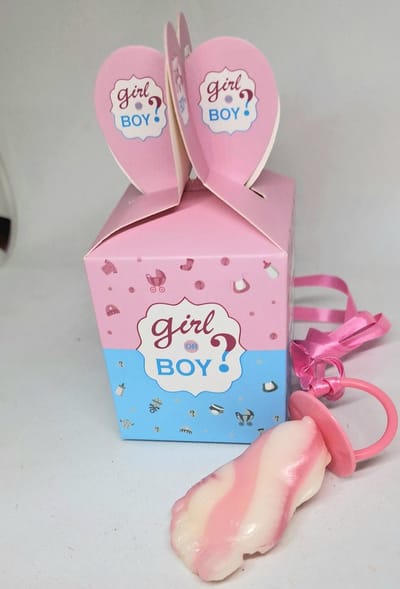 5 stuks Gender-reveal - verrassingsdoosje - met - roze - lolly - babyvoetje - snoep - aan - koordje