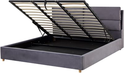 BATILLY - Bed met opbergruimte - Grijs - 180 x 200 cm - Fluweel