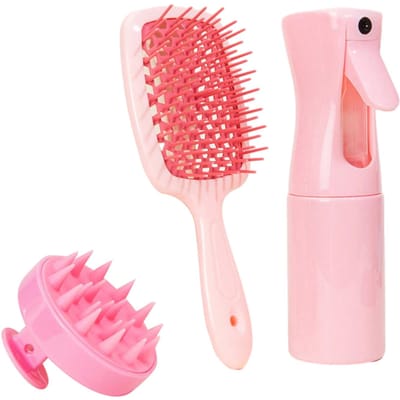 Shampooborstel Hoofdhuidmassage + Sprayflesdispenser + Skeletkam Styling Gladmakende Kam roze