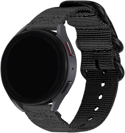 BALR 22mm nylon band met gesp (zwart) – Compatibel met Samsung Galaxy Watch 46mm/3/GEAR S3, Huawei GT 2/3/Pro, Amazfit GTR, Polar Grit/Vantage, Fossil Gen 5/6, OnePlus Watch, Xiaomi Mi/S1 – Ademend horlogebandje met sportieve look