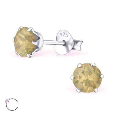 Aramat Jewels | Oorbellen | 925 Zilveren Kristallen Oorbellen Rond 4-8mm - Sprankelende Studs | 5mm / Opaal Zand | | | Zilver | Kinderen, Volwassenen | Verkleurd niet