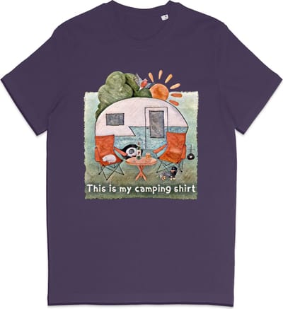 Heren en Dames T Shirt - Camping Kampeer Tafereel - Paars XS