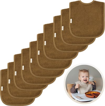 Funnies Slabbetjes 10-Pack Brown Clay - Set van 10 Zachte Slabbertjes - Grote Slabbers - Kwijldoekjes voor Baby’s en Kinderen - Absorberend, Zacht en Makkelijk Wasbaar - Perfect voor Voeden, Kwijlen en Bescherming van Kleding