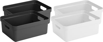 Set van 4x stuks opbergboxen/opbergmanden 24 liter kunststof antraciet en wit - Formaat per box: 45,3 x 35,4 x 18,3 cm