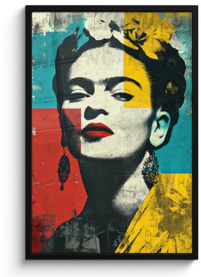 Poster in lijst - Fotolijst 60x90 cm - Posters - Bloemen - Felle kleuren - Grafisch - Modern - Posterlijst zwart - Decoratie - Wanddecoratie woonkamer - Muurdecoratie slaapkamer