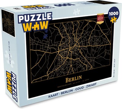 Puzzel Kaart - Berlijn - Goud - Zwart - Legpuzzel - Puzzel 1000 stukjes volwassenen