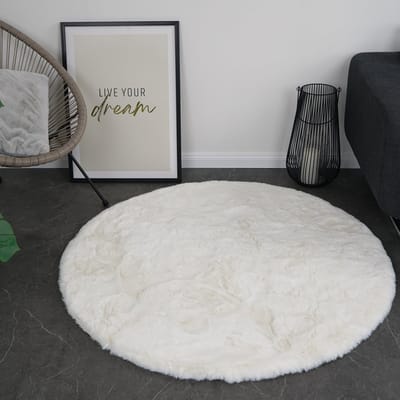 Moonay Fluffy Vloerkleed Rond Ivoorwit Ø 120 cm - Hoogpolig 30 mm Shaggy Tapijt - Extra Dik & Zacht - 1900 g/m²
