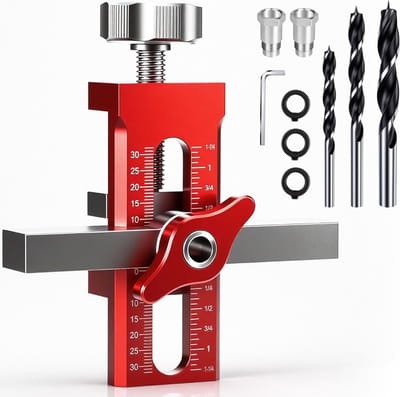 2-in-1 verstelbare kastdeur montagehulp - robuuste en gemakkelijke installatie - aluminium legering positioneringshulp met 3 boren voor plaatsing van kastdeuren - kastdeuren installeren (1, red)