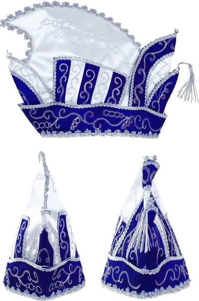 KIMU® Prins Carnaval Steek Muts Blauw - Prinsenmuts Raad Van Elf Zilver Wit Prinsensteek Festival