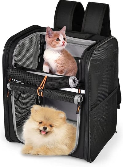 Opvouwbare huisdierendrager met hangmat voor kleine honden en katten - draagbare en ademende rugzak voor huisdieren met veiligheidsriem - ideaal voor puppyreizen, wandelen en kamperen