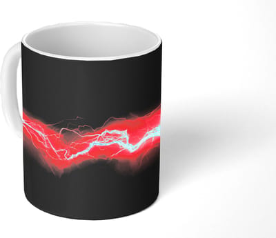 Mok - Koffiemok - Rood - Elektriciteit - Energie - Lijn - Mokken - 350 ML - Beker - Koffiemokken - Theemok