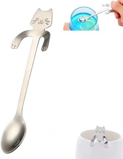 1 stuk - Katten Koffielepel - Katten Theelepels Set – Theelepels Hangende Kat - 11,7 x 1,7 x 1 Cm - Zilver – Niedliche Katzenform – Lebensmittelqualitativer 304 Edelstahl – Universelle Getränkemischung