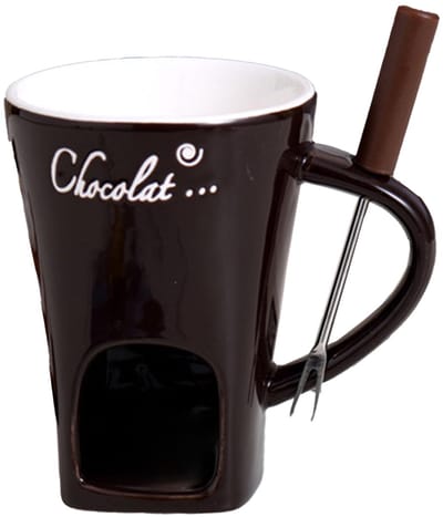 longziming -Chocoladefonduebeker – Keramische Chocoladefondue – Creatieve fonduebeke – Chocolade- en Kaasfonduebeker – Inclusief Vork – Vaatwasmachinebestendig – Voor Chocolade, Kaas, Boter – Zonder Theelicht – Bruin