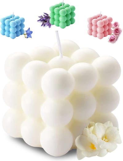 Bubble Cube Geurkaarsen - Sfeervolle Sojawax Kaarsen voor Thuisdecoratie - Set Decoratieve Vormkaarsen in Pastelkleuren - Freesia (Wit)