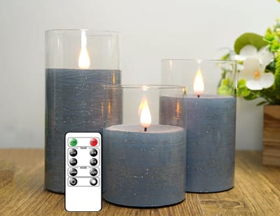 LED Kaarsen 3 stuks-Batterijkaarsen, zuilkaarsen Werkt op batterijen met afstandsbediening en timer, Blauw