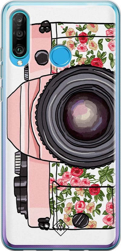 Casimoda® hoesje - Geschikt voor Huawei P30 Lite - Hippie Camera - Siliconen/TPU - Soft Case - Roze - Camera