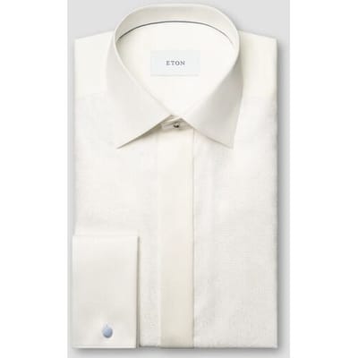 Eton Overhemd Lurex Paisley Bib Evening Poplin Off White / male
