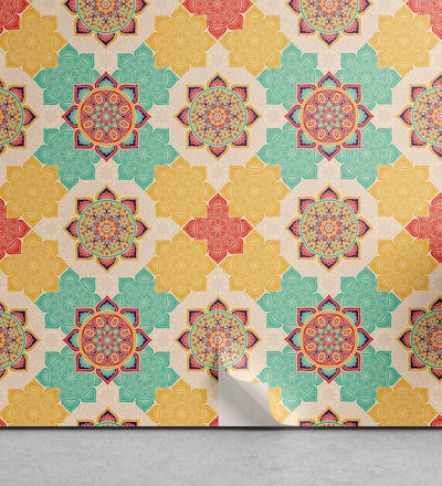 ABAKUHAUS Marokkaans aftrekbaar en zelfklevende behang voor thuis, zelfklevende woonkamerkeuken-accent, 33 cm x 90 cm, roze geel