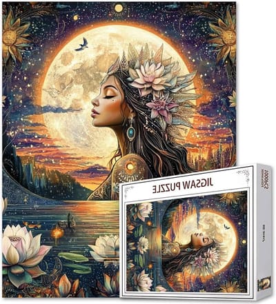 Meisje met bloemen legpuzzels 1000 stukjes voor volwassenen, gezinnen (godin, volle maan, vrouw, lotusbloemen) stukken passen perfect bij elkaar 40 x 60 cm berg prestaties ingelijste magische