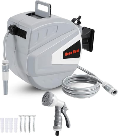 Slanghaspel Tuinslang - Waterslang Hasper - Tuin Sproeien - Automatisch oprollen - 30 meter - Grijs