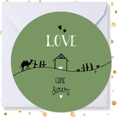 Kerstkaart rond ‘Love came down-’ - 10 stuks -met enveloppen - kerstkaarten