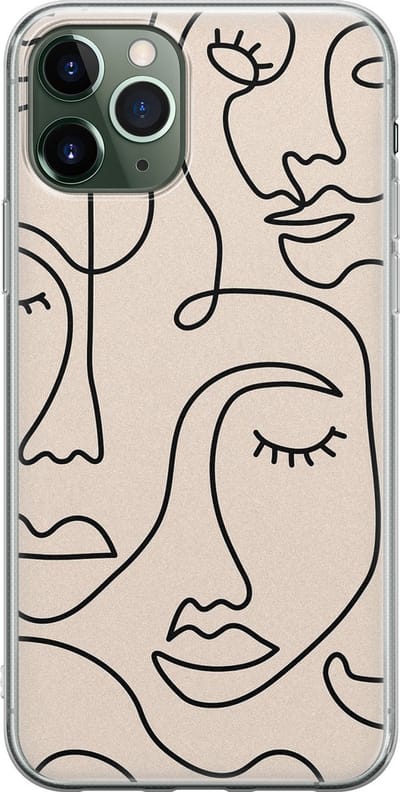 Leuke Telefoonhoesjes - Hoesje geschikt voor iPhone 11 Pro - Abstract gezicht lijnen - Soft case - TPU - Print / Illustratie - Beige