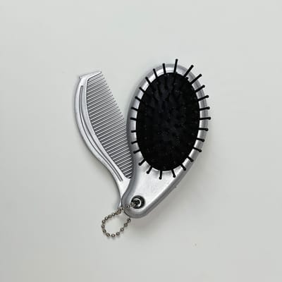1 pièce Brosse à cheveux portable 3-en-1 avec miroir et peigne plat, nylon, pliable, double usage, fonction massage, brosse à coussin d'air tendance pour tous types de cheveux bleu