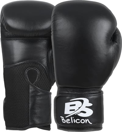 Bokshandschoenen Van Echt Rundleer Zwart/Wit - 16 oz - Belicon Sports