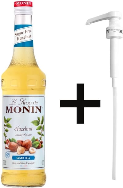Monin Hazelnoot Suikervrij 70cl Koffiesiroop Met Doseer Pompje