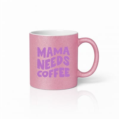 Roze Glitter “Mama Needs Coffee” Mok 330 ml – Grappige Mama Koffiemok – Leuk Cadeau voor Moeder