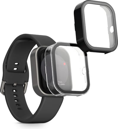 kwmobile 2x cover geschikt voor CMF by Nothing Watch Pro (D395) - Fitnesstracker cover van gehard glas en kunststof frame set transparant / zwart