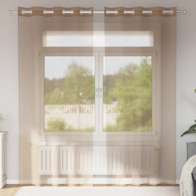 vidaXL - Gordijnen - voile - met - doorvoertules - 2 - st - lichtbruin