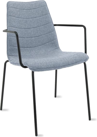 Workliving Verona Eetkamerstoel / Vergaderstoel - Met Armleuningen - Wolvilt Fenice 351 zachtblauw - frame zwart