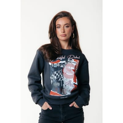 Colourful Rebel Collage Relaxed Sweat Off Black / Washed Black Size: XS | Sweaters Outlet | Dames | Zwart