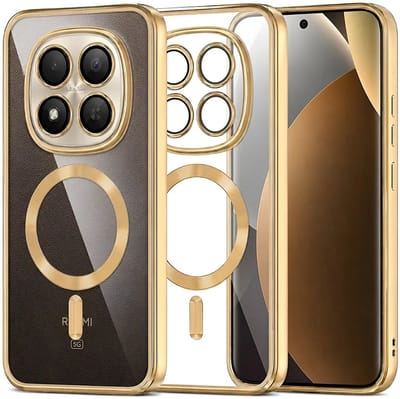 Hoesje geschikt voor Xiaomi Redmi Note 15 Pro Plus / Xiaomi Poco M8 Pro - Techsuit Luxury Crystal Back Cover - Geschikt voor MagSafe - Transparant/Goud