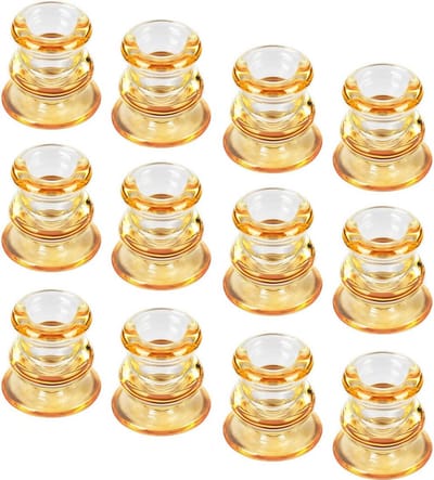 Set van 12 Amberkleurige Glazen Kandelaars voor Bruiloft en Dinerdecoratie
