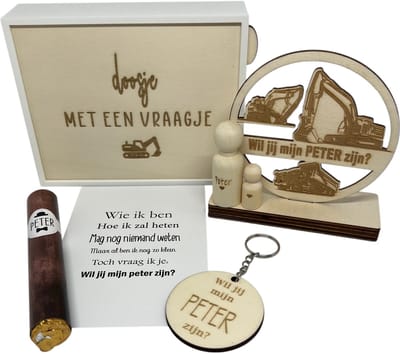 Geschenkbox wil jij mijn PETER zijn? | oker | GRAAFMACHINE | liefste peter | peter vragen | meter worden | peetoom vragen | peetoom worden | cadeau | geschenkdoos | giftbox