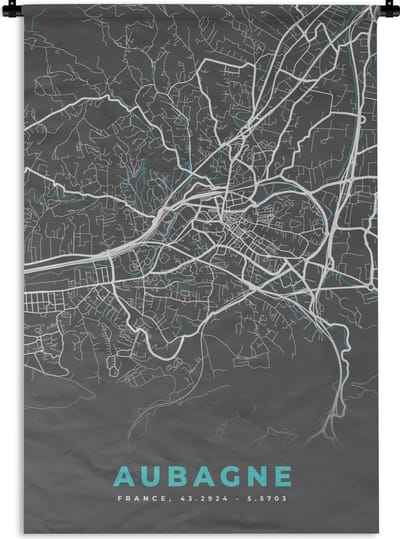 Wandkleed - Wanddoek - Aubagne - Plattegrond - Stadskaart - Frankrijk - Kaart - 120x180 cm - Wandtapijt