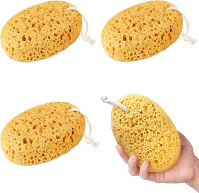 Natuurlijke Bad Spons Set van 3 Stuks met Koord - Peeling Spons voor Douche en Bad, Honingraat Spons voor Huidverzorging, Geschikt voor Alle Huidtypes