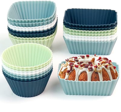 Herbruikbare Siliconen Muffinvormen Set – 24 Stuks in 3 Vormen (Rond, Vierkant, Rechthoekig) – BPA-vrij, Antiaanbak, Hittebestendig – Geschikt voor Oven, Magnetron, Vriezer & Vaatwasser – Meerkleurig